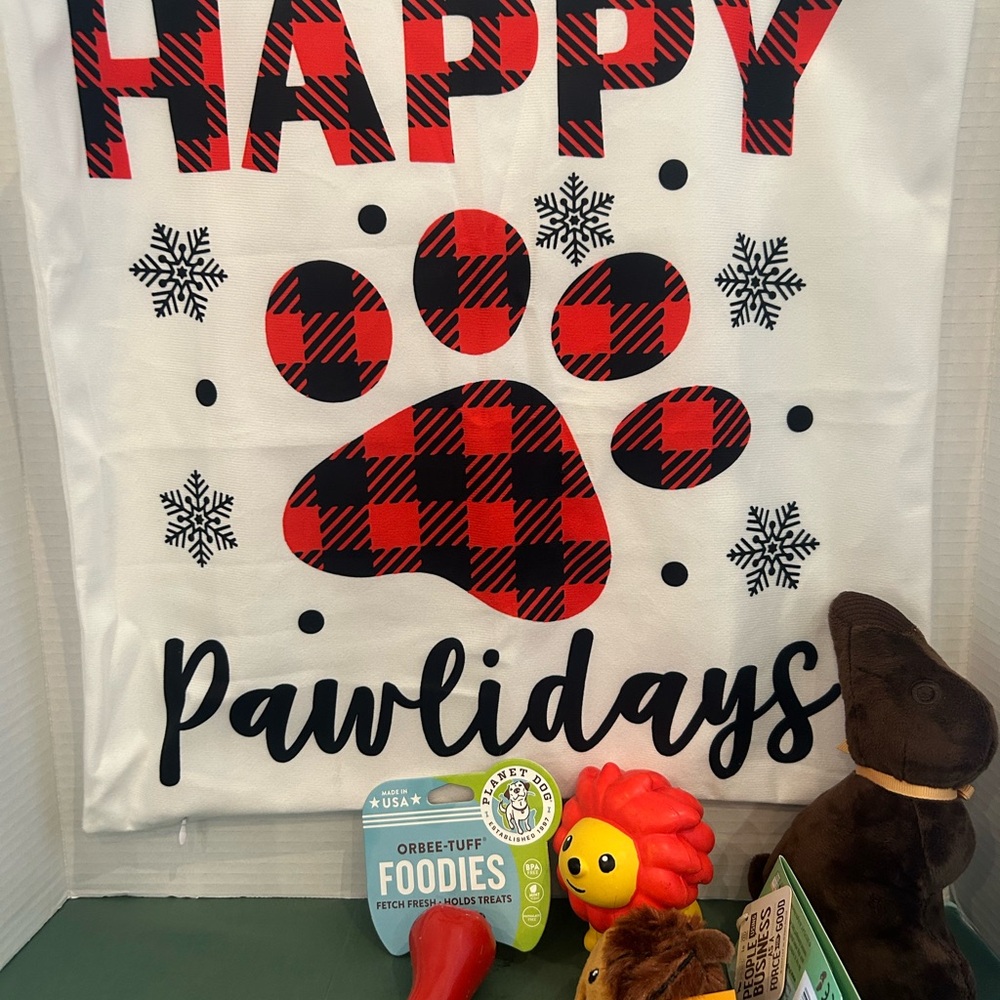 Happy Pawlidays Plaid Paw Print Tapestry